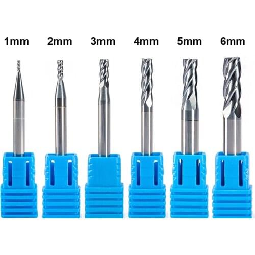 6pc End mill 1mm 2mm 3mm 4mm 5mm 6mm 4 Flutes tungsten steel milling cutter CNC carbide coated metal Iron Aluminum Cut