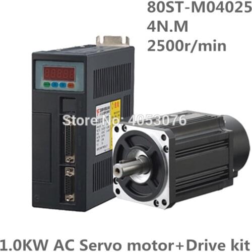 80ST-M04025 220V 1000W AC Servo motor 4N.M 2500RPM 1KW servomotor Single-Phase ac drive permanent magnet Matched Driver AASD-20A