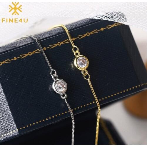 FINE4U Elegant Delicate 6mm Cubic Zirconia Anklets 10 Inch CZ By the Yard Station Chain Anklet for Women