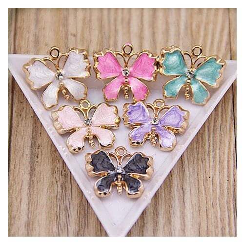 Free Shipping 40PCS Glitter Enamel Jewelry Charms Gold Tone Animal Butterfly Shape Oil Drop Bracelet Necklace Charm Pendants