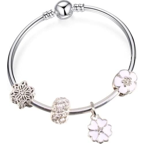 BRACE CODE Dropshipping Crystal Pink/White Flower Beads Fine Bracelets & Bangle With silver plated Chain gift