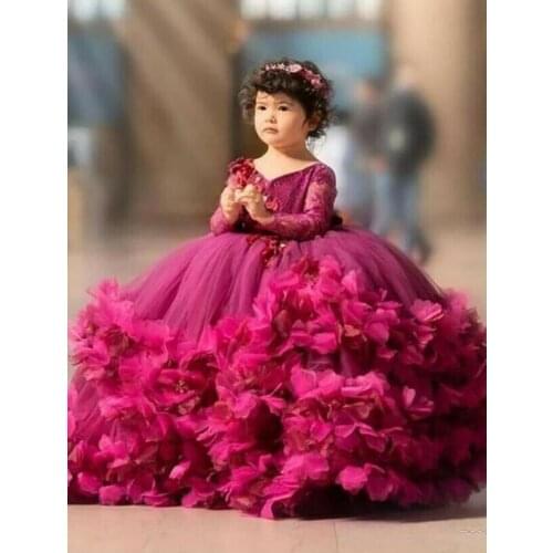 Flower Girl Dress Children Wedding Bridemaid Dresses Kids Pink Tutu Sequin Gowns Girl Boutique Party Wear Elegant Frocks