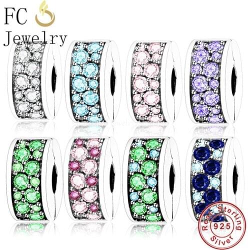 FC Jewelry Fit Original Charm Bracelet 925 Sterling Silver Multicolor Zirconia Clips Stopper Bead For Making Women Berloque 2021