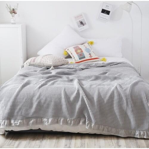 Cotton Soft Waffle Blankets Sofa Bed Lace Towel Blanket for Travel Office Single Double Air Condition Thin Bedding Coverlet