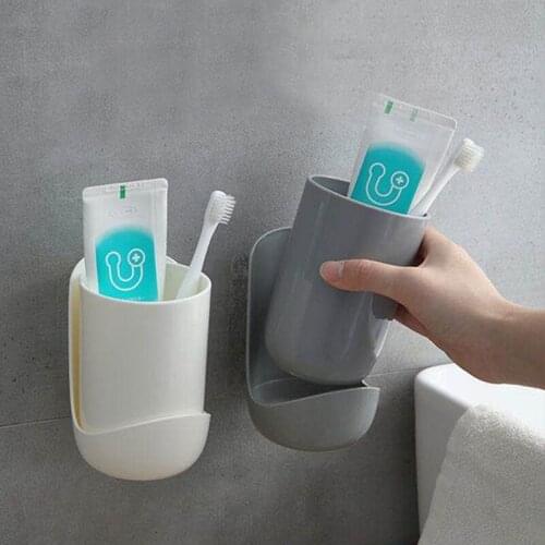 Quality Creative Wall Mounted Toothbrush Holder with Cup Bathroom Waterproof Dust-proof Tooth Brush Holder Bathroom Organizer
