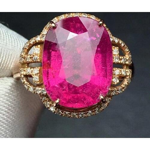 Rubillite Ring Fine Jewelry Pure 18 K Gold Natural Rubi Tourmaline 7.9ct Gemstone Diamond Gift Female Rings for Women Fine Ring