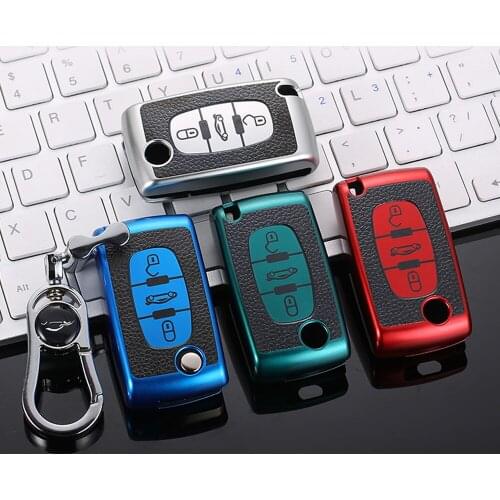 Leather TPU Car 2/3 Button Key Cover Case Bag Shell Holder for For Peugeot 206 307 407 607 For Citroen C2 C3 C4 C5 C6 Protector