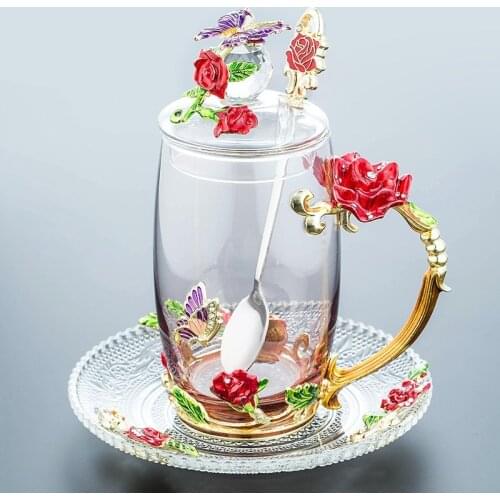 320 / 350ML Beautiful Enamel Cup, Glass, Household Set, Flower Tea, Crystal Coffee Cup, Beer Mug, Couple Wedding Gift