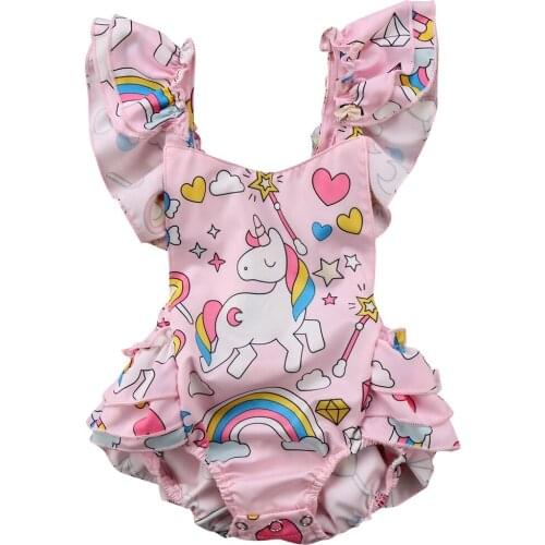 Summer Newborn Baby Girls Backless Cartoon Unicorn Print Sleeveless Playsuit Jumpsuit Outfits Set