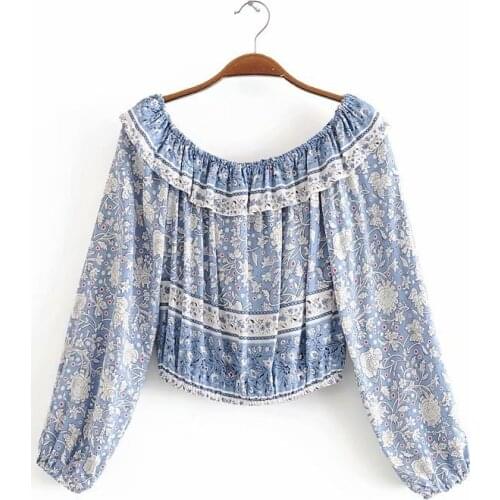 Europe and the United States wholesale 2020 summer cotton holiday positioning flower shoulder blouse