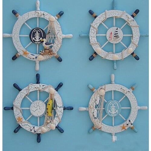 Hot Mediterranean Style Painting Handmade Hanging Marine/ Ship Rudder Decoration Wood Hemp Rope Wall Arts Decor Store Home 28cm