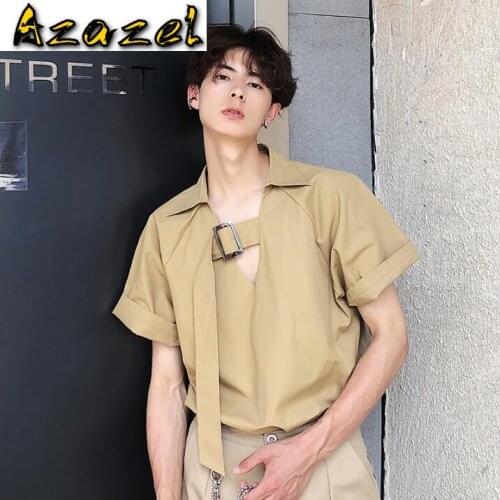 HOT 2020 Summer New Short Sleeve Shirt Male Korean Trend Personality Casual Ribbon Fashion Loose Shirts Men High Quality Clothes