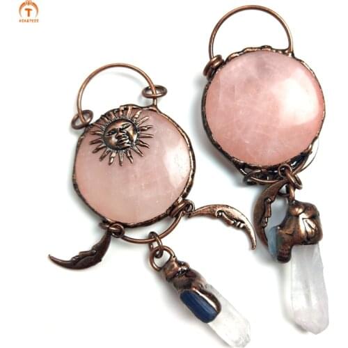 Natural Pendulum Crystal Pendant Rose Quartz Clear Quartz Sun Moon Pendant Designer Charms Crystal Necklace For Women Jewelry