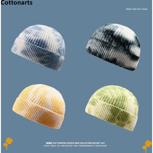 New Popular Tie-dye Winter Warm Knitted Hat Casual Vintage Short Thread Hip-hop Cap Beanie Hat Unisex Wool Skullies Elastic Hat