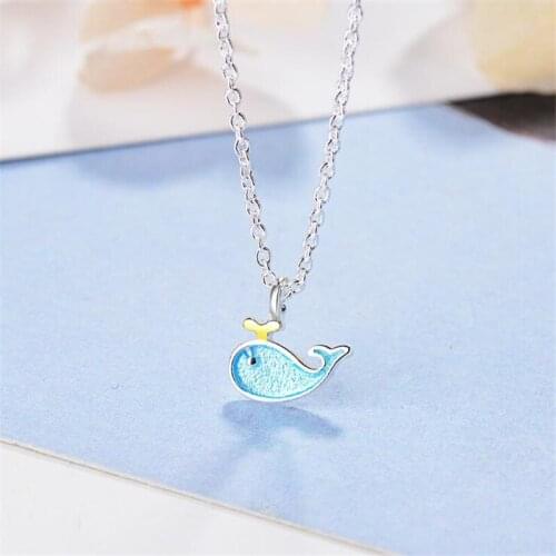 New Creative Sweet Cute Animal Exquisite 925 Sterling Silver Jewelry Blue Epoxy Whale Fish Female Gift Pendant Necklaces H369