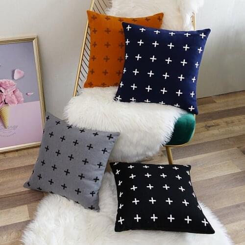 Solid Cushion Cover Grey Black Orange Navy Blue 45x45cm Woolen Pillow Cover Cute Cross For Couch Sofa Chair Bed Home decoration