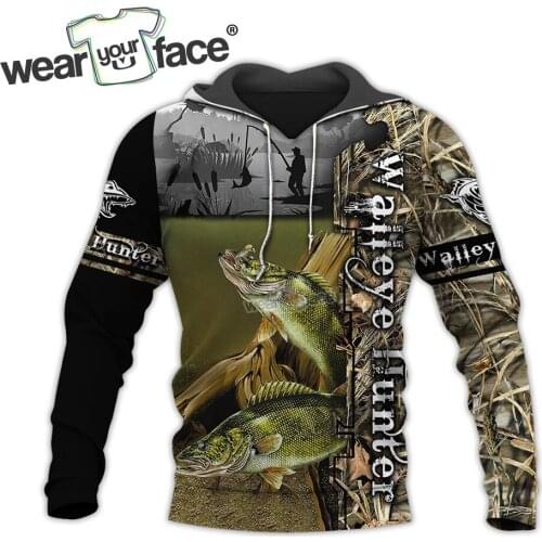 Walleye Hunting Camo 3D All Over Printed Sweatshirts Zipper Hoodies T-shirts Tracksuits Tank Top Shorts Streetwear Men Unisex