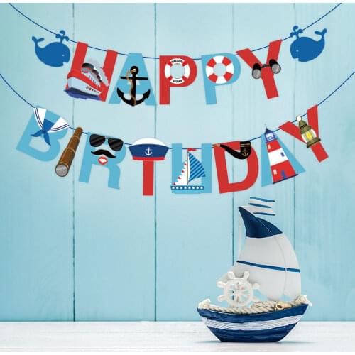 Ocean Nautical Theme Happy Party Banners Boys Birthday Party Decoration Hanging Bunting For Kids Party Supplies
