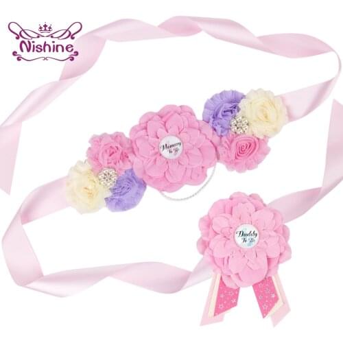 Nishine Lovely Maternity Sash and Brooch Set Fashion Handmade Flowers Women Belt DIY Wedding Party Decoration Dress Waistband