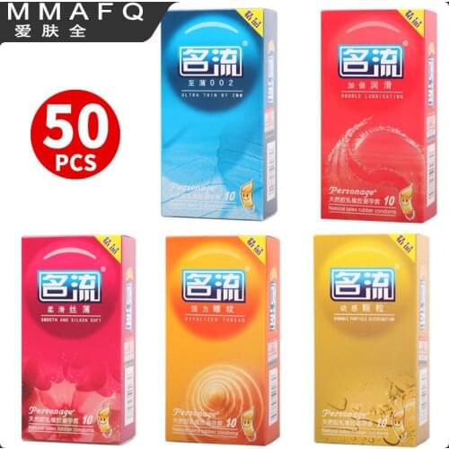 50pcs Condoms for Men 5 Kind Ultra Thin Particle Thread Natural Latex Spike Condom Adult Sex Product Shop Long Love Small Condom