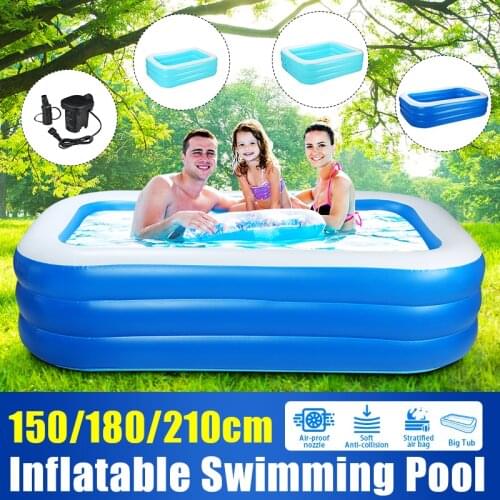 150cm/180cm/210cm Rectangular Inflatable Swimming Pool Thicken Paddling Pool Bathing Tub Outdoor Summer Swimming Pool For Kid