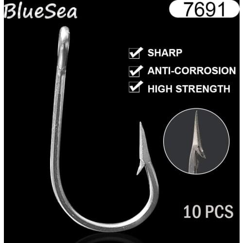 BlueSea 7691 10 Pcs/Pack Stainless Steel Fish Hooks Wholesale Sea Big Game Fish Hooks Sea Demon Hooks Tuna Bait Fishhooks