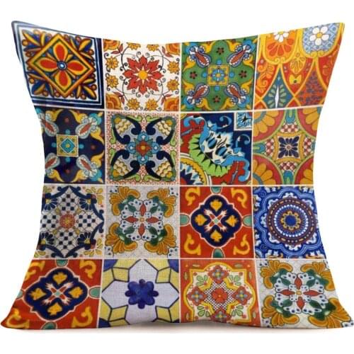 ShareJ Throw Pillow Cover Mexican Tiles Flower Blue Pottery Mexico Floral Design Moroccan Cushion Case Home Decor Cotton Linen