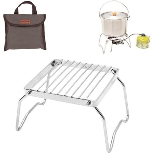 Outdoor Camping Mini Folding Stand Portable Barbecue Stove Stove Grill Pan Rack Stainless Steel Pot Rack To Send Handbag