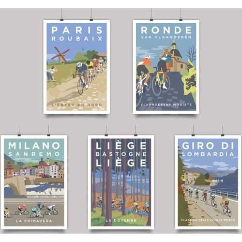 Sports Bike Cycling Canvas Painting Vintage Tour Landscape Paris Monument Cyclist Poster Wall Art Print Pictures Home Decoration