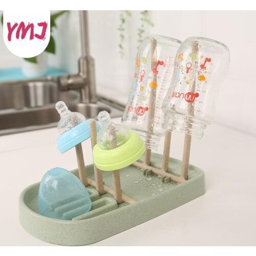 Wheat Straw Bottle Dry Rack Folding Baby Bottle Drain Drying Racks Blue Pink Bottle Cleaning Dryer Drainer Storage Drying-Rack