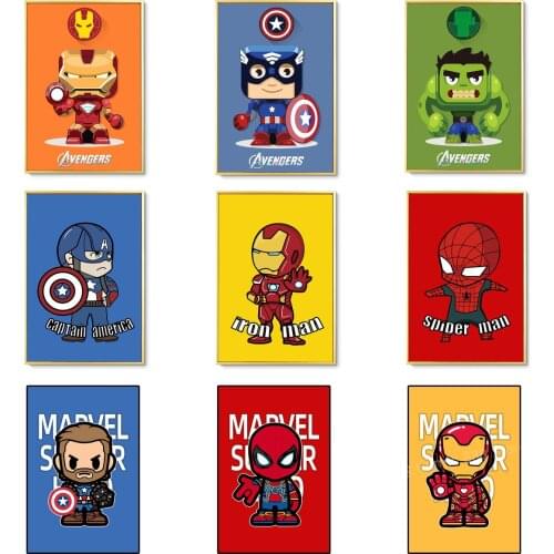 Q version of Marvel Avengers Superhero Canvas Oil Painting Poster Nursery Wall Painting Living Room kids Bedroom Decoration