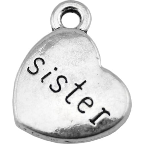 WYSIWYG 10pcs 15x18mm 3 Colors Antique Gold Antique Silver Color Antique Bronze Family Sister Heart Charms Sister Charms