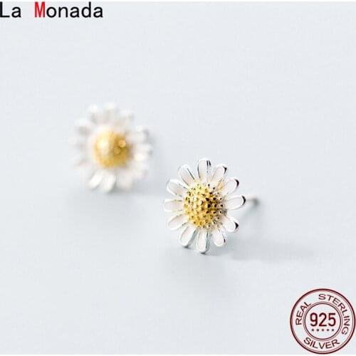 La Monada Korean Minimalist Stud Women Earrings Silver 925 Cute Flower Daisy Fine Jewelry Silver 925 Stud Earrings For Women