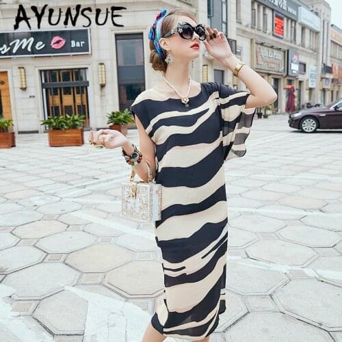 Real Silk Dress Women Summer Dress Korean Vintage Print Beach Dress Elegant Party Dresses Woman Vestidos Mujer 38831 YY2770