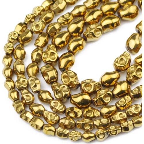 Skull Head Gold Natural Hematite Stone Spacer Loose Beads For Jewelry Making Diy Bracelets Necklace Accessories 4x6/6x8/8x10MM