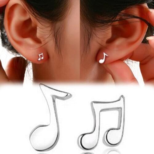 1Pair Fashion Cute Music Note Stud Earrings Tiny Women Silver Plated Musical Notation Ear Stud Earrings Jewelry Gifts for Girl