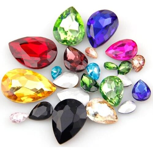10Pcs 13x18mm Mix Color Teardrop Pointed back Crystal Fancy Stone Glass Stones For DIY Wedding Dress Jewelry Stones Beads