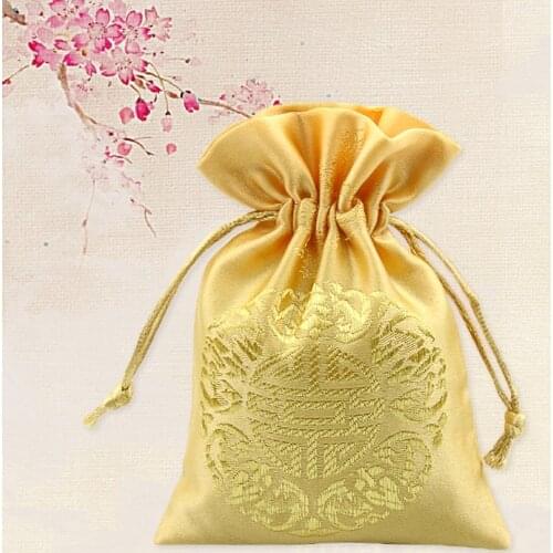 13x10cm Yellow silk fabric Pouch Bag Makeup Necklace Bracelets Charms Jewelry Packaging Bags Handmade gift bags