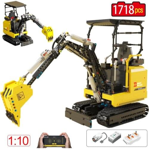 1718pcs City Technical Remote Control Excavator Building Blocks APP Engineering Tracked Bulldozer Bricks Toys For Kids Gifts