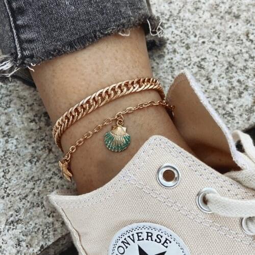 2pcs/set Gold Color Starfish Shell Chain Multilayer Anklet For Women Accessories Beach Foot Jewelry Leg Pendant Ankle Bracelets
