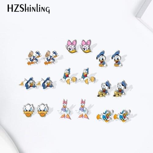 2021 Disney Donald Duck Cartoon Pattern Acrylic Stud Earrings Resin Epoxy Ear Jewelry