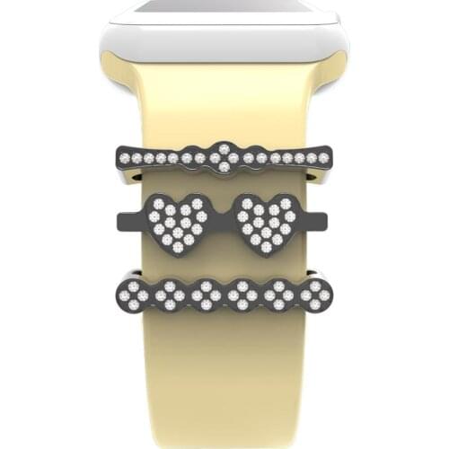 4 Colors Decorative Inlaid Diamond Rystal Heart Shape Ring Loops Valentines Day Gift For Watch Band Strap Charm Series 6/5/4/3