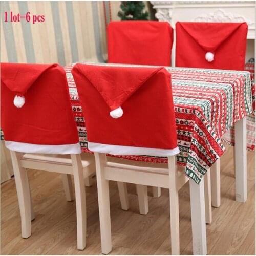 6pcs/lot Wholesale Christmas Chair Covers Santa Clause Red Hat for Dinner Decor Home Decorations Ornaments Christmas Navidad