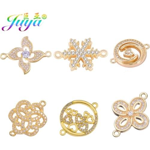 Juya DIY Fashion Jewelry Making Accessories Supplies Micro Pave Zircon Creative Rose Flower Star Love Heart Charm Connectors