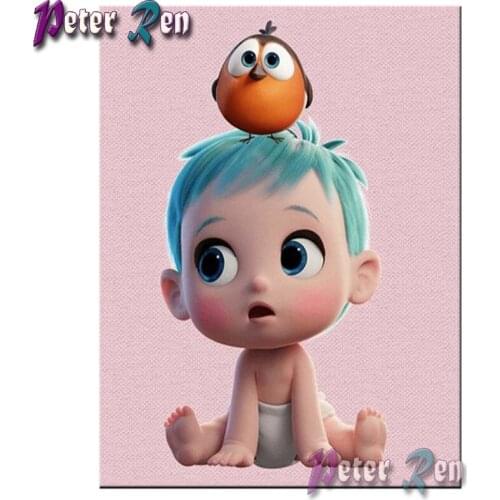 5d Cartoon baby and stork diamond painting Embroidery Square/round Mosaic Cross stitch Rhinestone Handmade Children decoration