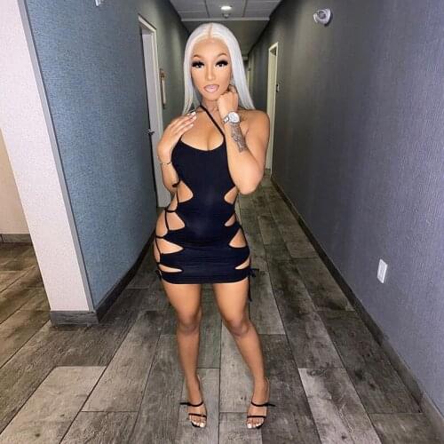 Hollow Summer Party Mini Y2K Dress womens sleeveless stockings Tight Fit All-game Top Streetwear Sexy Club clothes Fashion