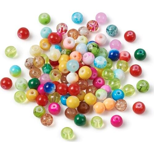 Pandahall 1 Bag 4/6/8/10/12/14mm Mixed Style & Mixed Color Round Spray Painted Glass Beads for Jewelry Making Hole: 1/1.5mm