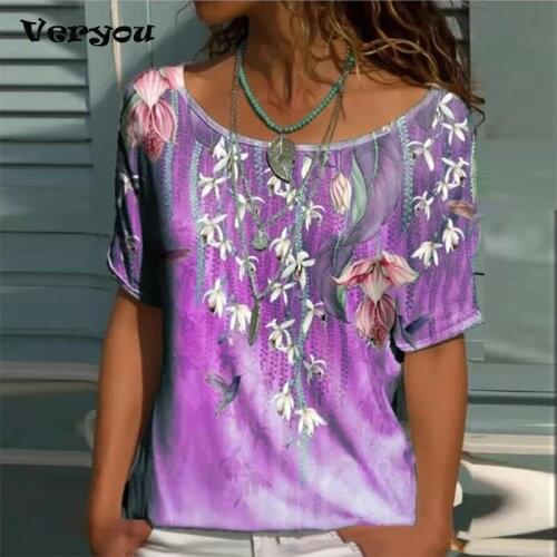 Womens Tshirts Flower Printed Short Sleeve T-Shirt 2021 Ladies Summer Casual Tee Tops Women Clothing Shirts For Women