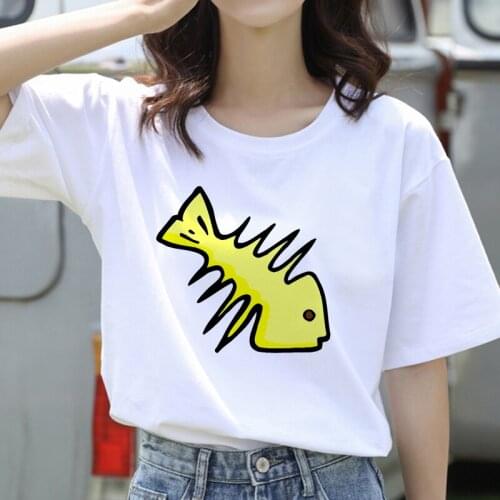 Fishbone Print t shirt Women Harajuku Casual Funny t shirt For Lady Girl Short Sleeve Top Tee Female t shirt Woman Clothing