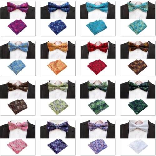Floral Neck Tie Set Bow Tie mens ties for Men Necktie Bowtie Pocket square Wedding Polyester Butterfly Handkerchief